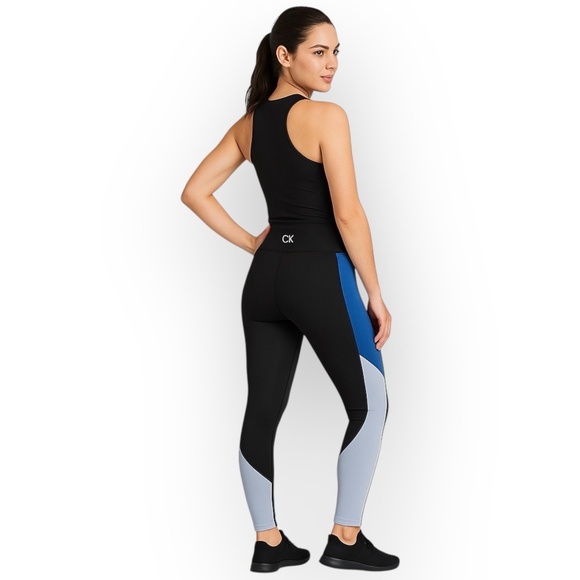 EUC Calvin Klein Performance Colorblock Leggings – XS – Black/Blue/Gray 0569 - Picture 1 of 6